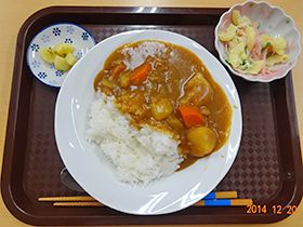 トレーにのったサラダと具だくさんのカレー