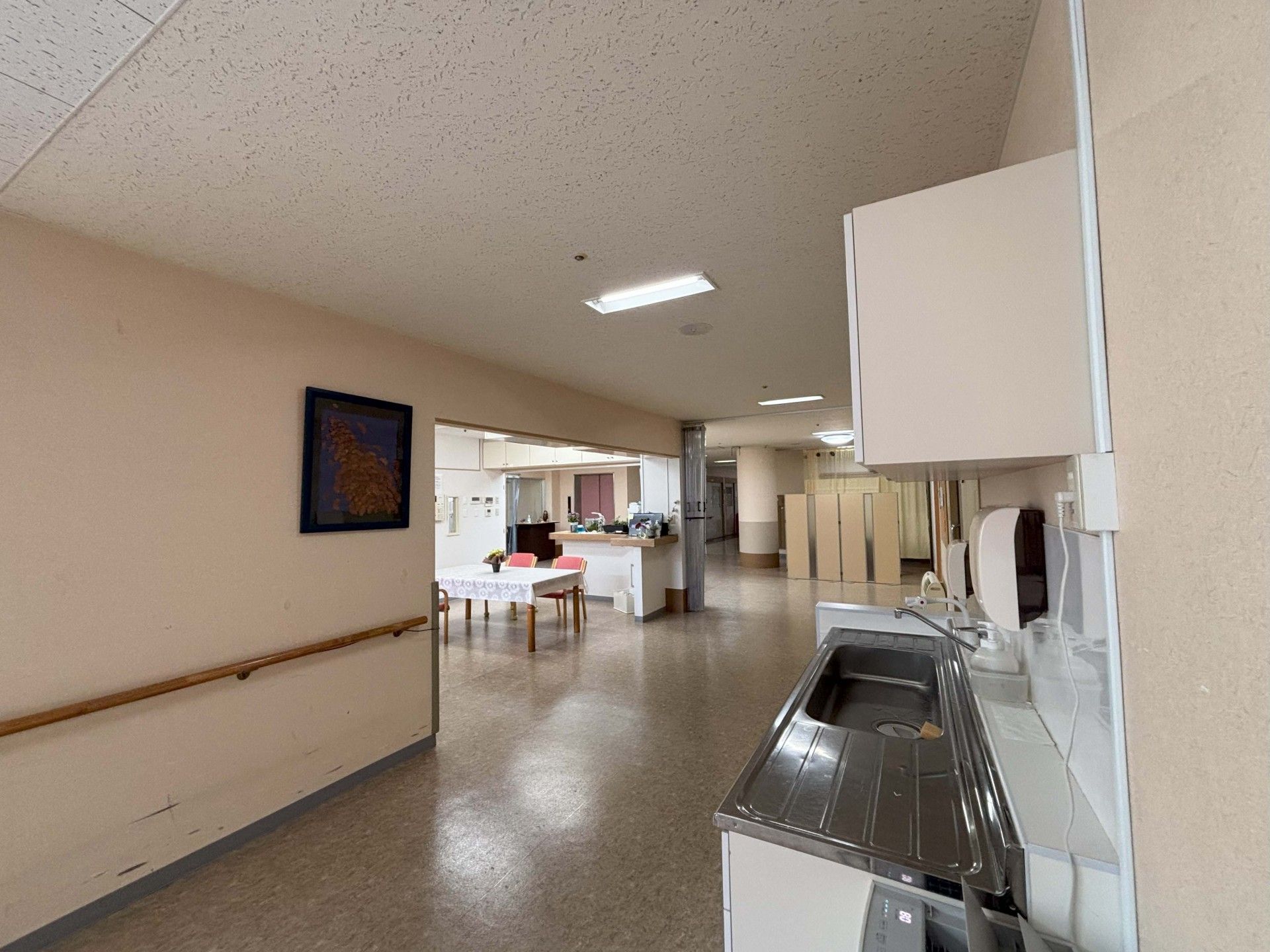 明るい廊下と共有スペース