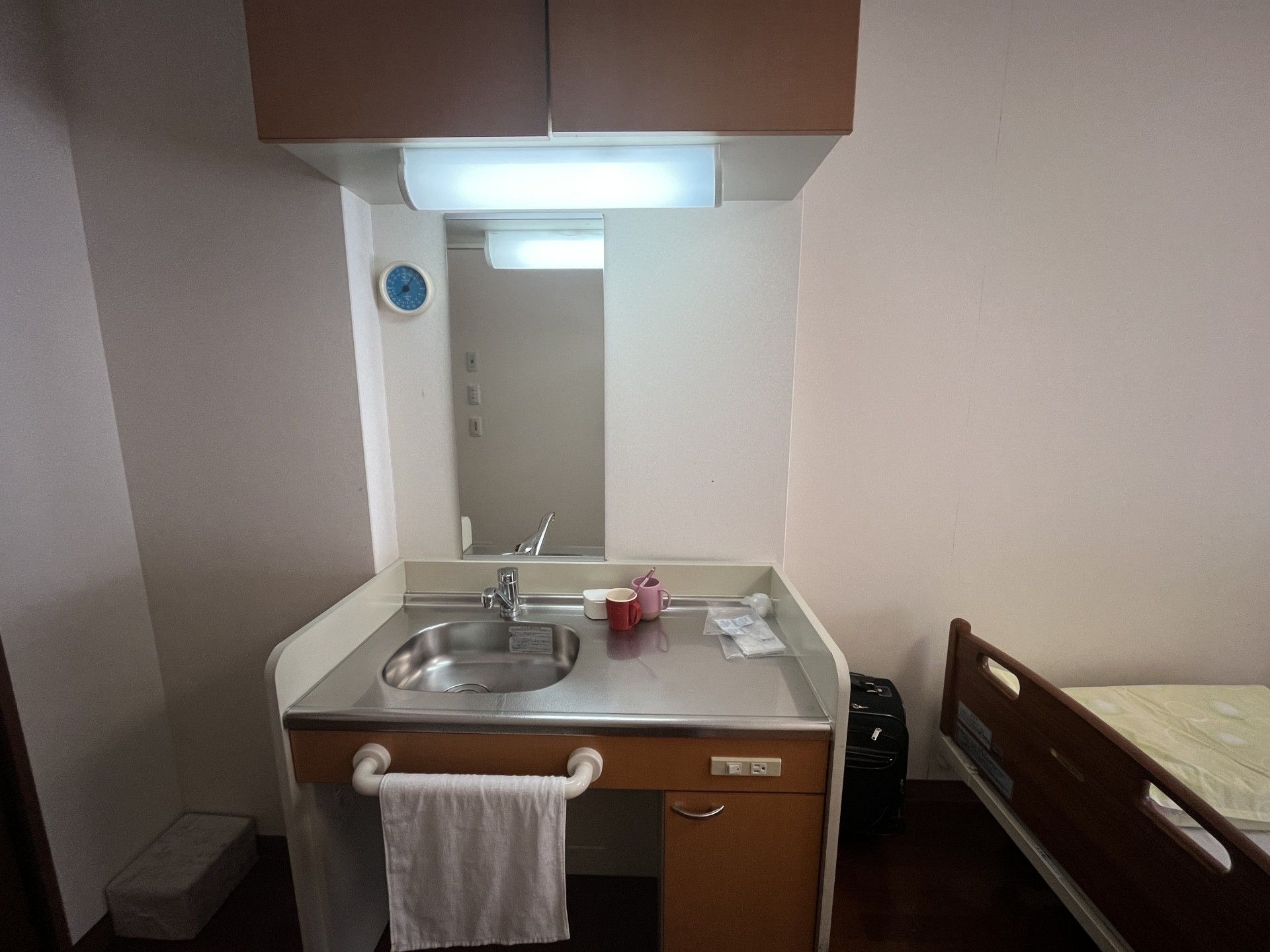 洗面台とベッドのある部屋