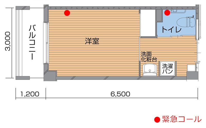サービス付き高齢者向け住宅 ファースト都が丘の浴室なし（１、２階）の間取り図