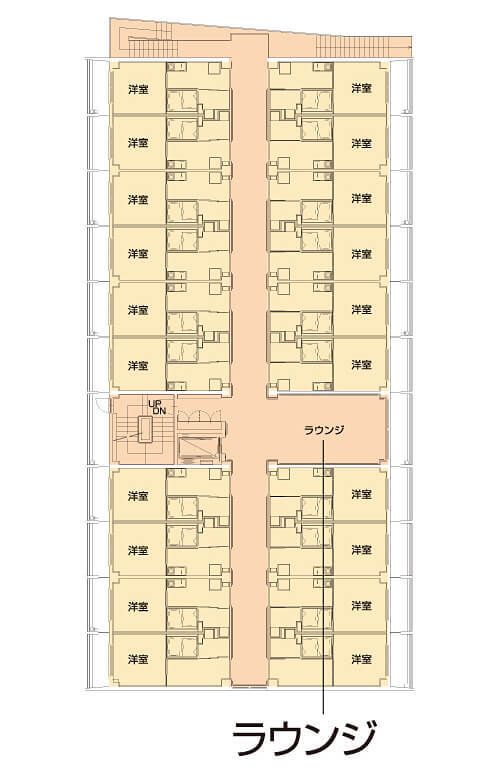 サービス付き高齢者向け住宅 ファースト都が丘の3階:ラウンジ・居室のフロアマップ