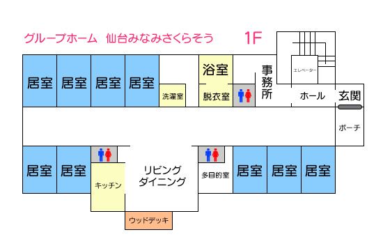 グループホーム 仙台みなみさくらそうの1Ｆのフロアマップ