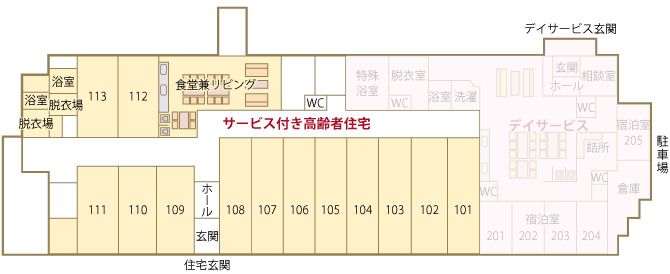 サービス付き高齢者向け住宅 ひがし野ゆめ組のフロアマップのフロアマップ