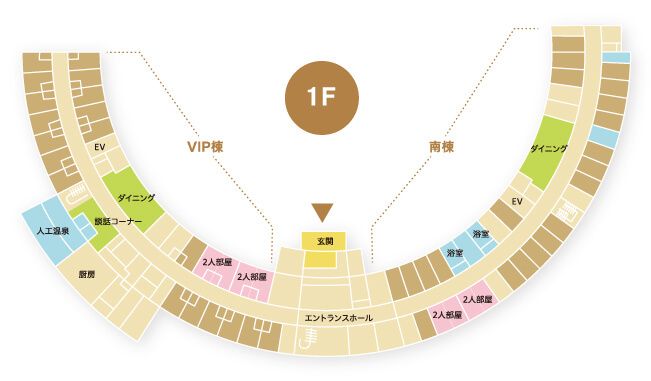 シニアグランドホーム藤和の響の1Ｆのフロアマップ