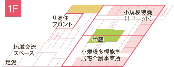 サービス付き高齢者向け住宅 コムニの里みどりヶ丘の1Fのフロアマップ