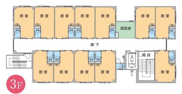 住宅型有料老人ホーム アスター上田の3Fのフロアマップ