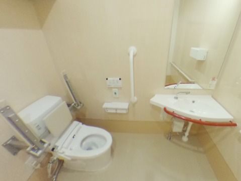 便器には可動式の肘掛けと背もたれが設置されている。必要に応じて使用し、座位姿勢を安定させることができる。