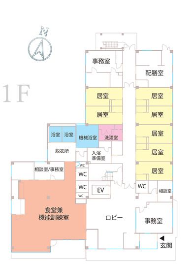 住宅型有料老人ホーム エミナスの１Fのフロアマップ