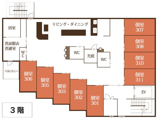 グループホーム 咲花唐山の3階のフロアマップ