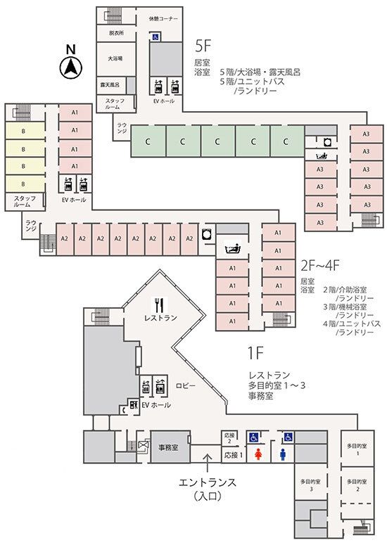 サービス付き高齢者向け住宅あやとりの1～5Ｆのフロアマップ