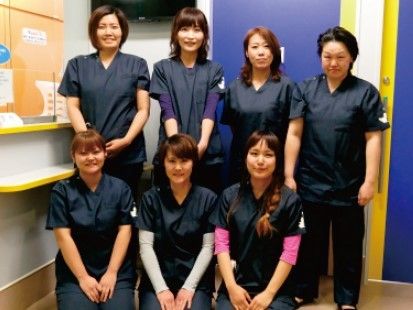 大阪動物夜間急病センターのスタッフが写っている写真。こちらを見ている様子