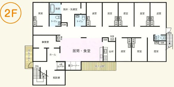 グループホームあじさい 彩り坂下の2Ｆのフロアマップ