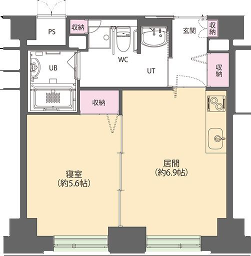 サービス付き高齢者向け住宅 ウィステリア小樽稲穂の居室の間取り図