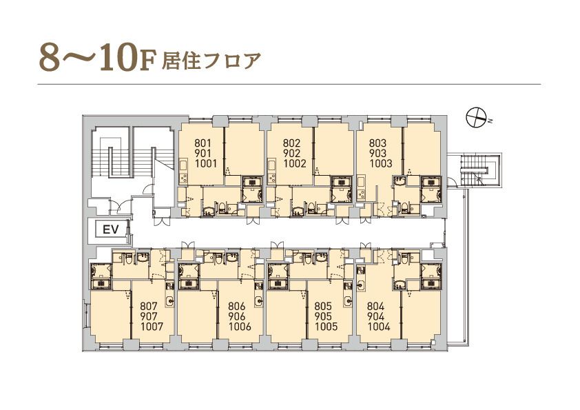 サービス付き高齢者向け住宅 ウィステリア小樽稲穂の8～10Ｆのフロアマップ