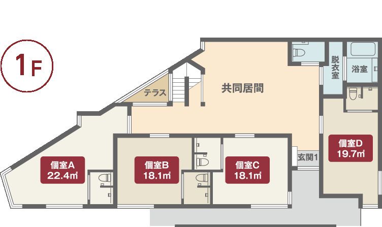 住宅型有料老人ホーム ハーモニーOJIの1Ｆのフロアマップ