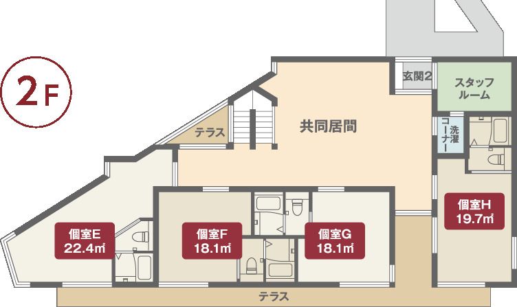 住宅型有料老人ホーム ハーモニーOJIの2Ｆのフロアマップ