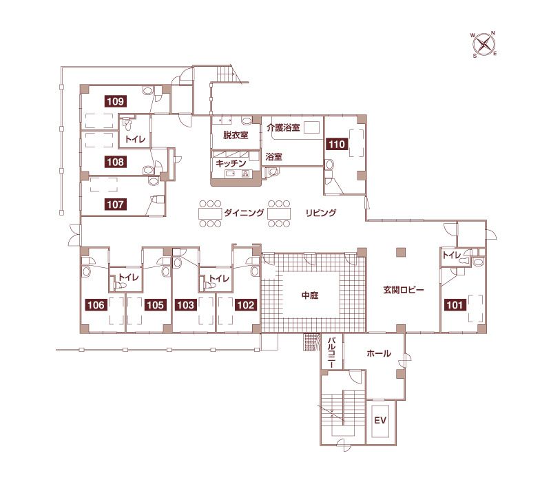 ラビアンローズ上野芝の1階のフロアマップ