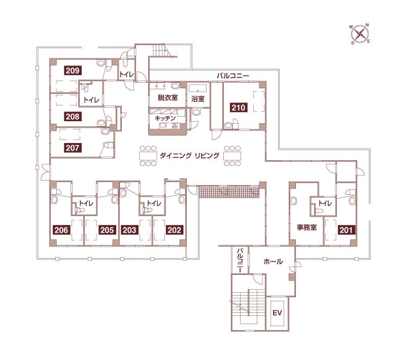 ラビアンローズ上野芝の2階のフロアマップ