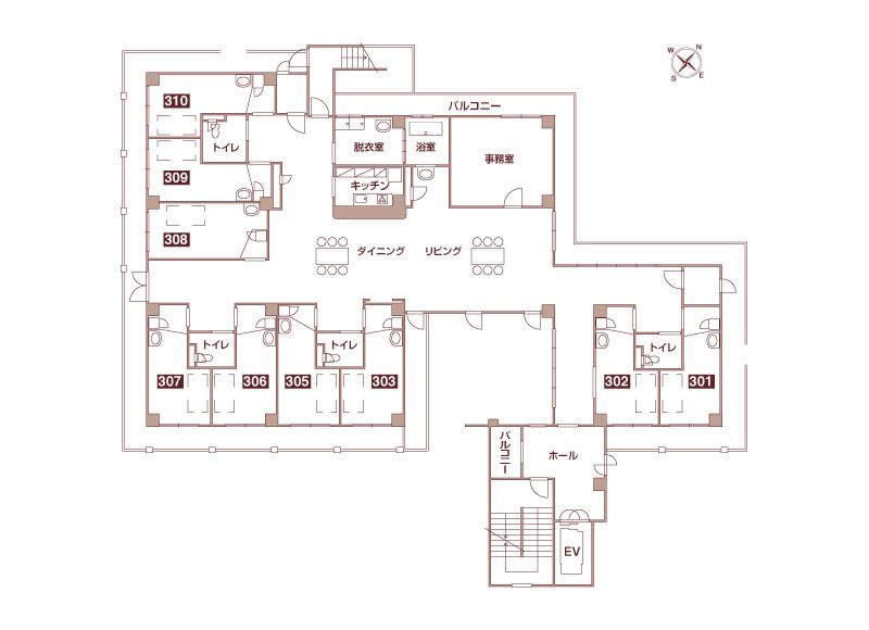 ラビアンローズ上野芝の3階のフロアマップ