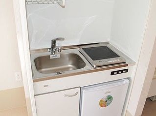 部屋に付いているミニタイプのキッチン。電気仕様のコンロが取り付けてある