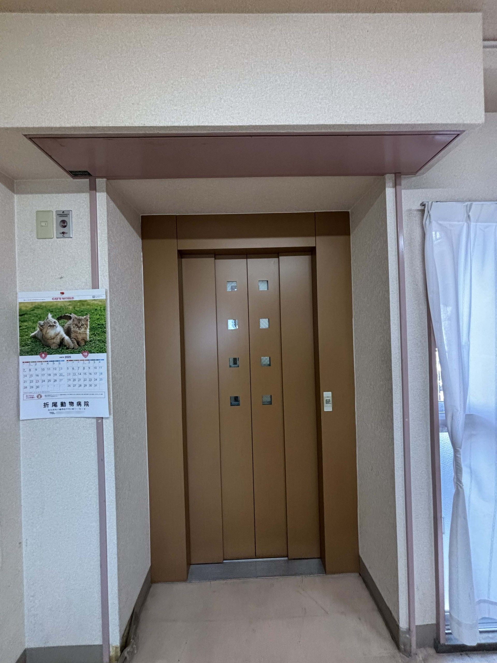 エレベーターの前