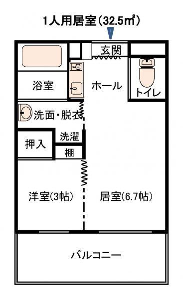ケアハウス せせらぎの1人用居室の間取り図