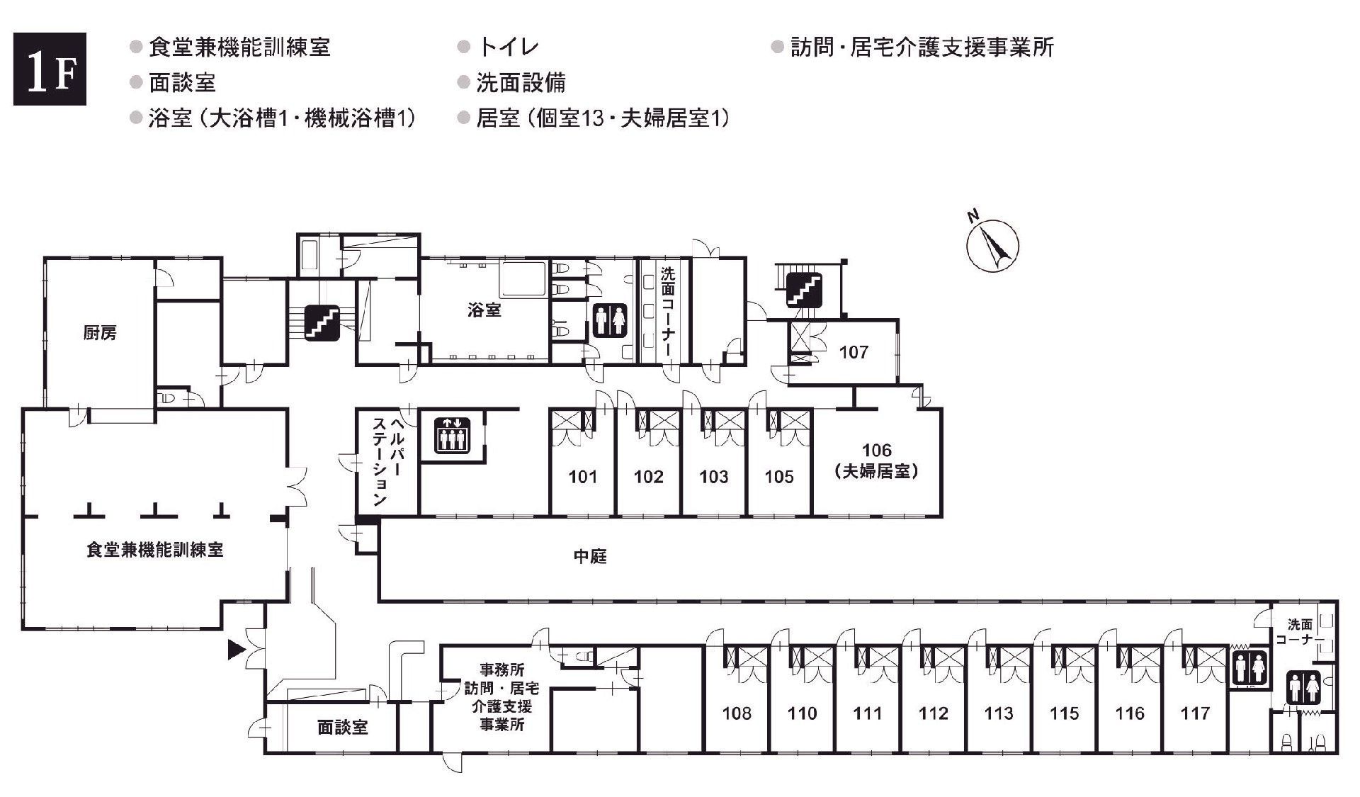 リアンレーヴ南柏の1Ｆのフロアマップ