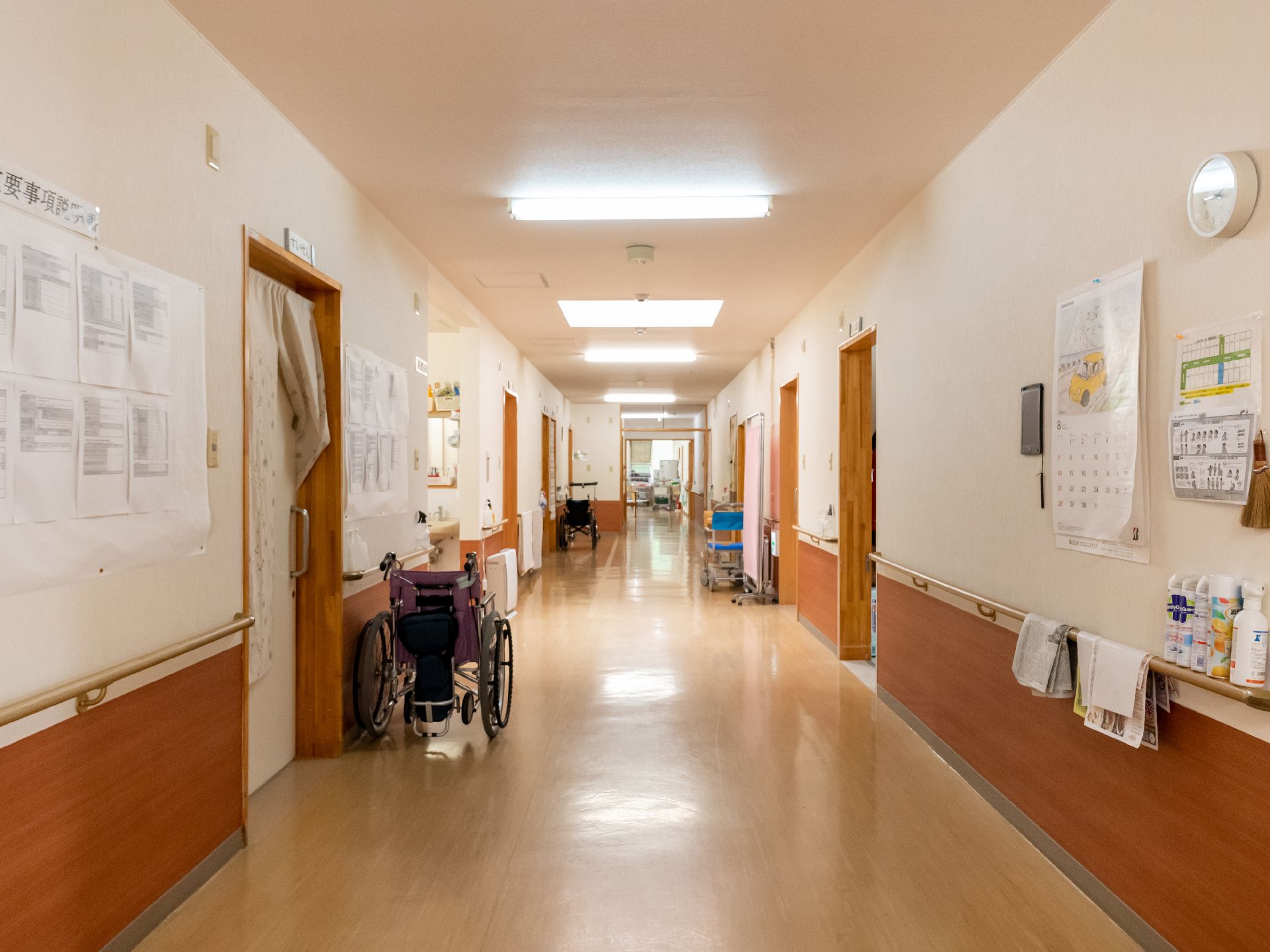 手を差し伸べる女性ヘルパーと車椅子に座っている高齢女性