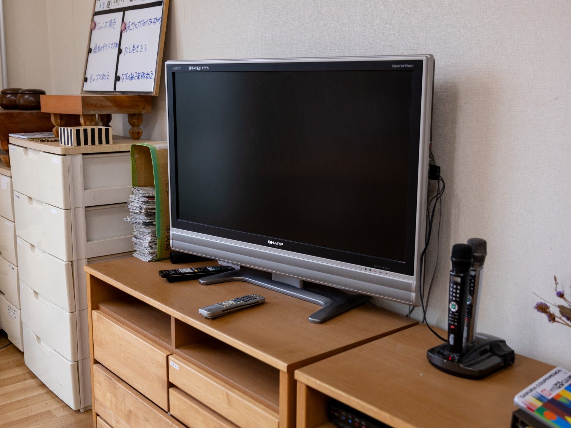 居間のテレビとリモコン
