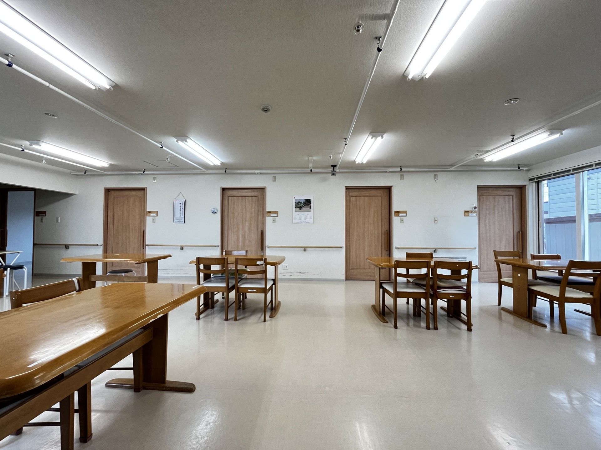 赤いトレーニング器具を引っ張りリハビリをする高齢女性と理学療法士の男性