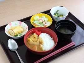 緑や黄色など色が生える食材や、色とりどりの食器を使用することによって、見た目でも楽しめる食事となっている。