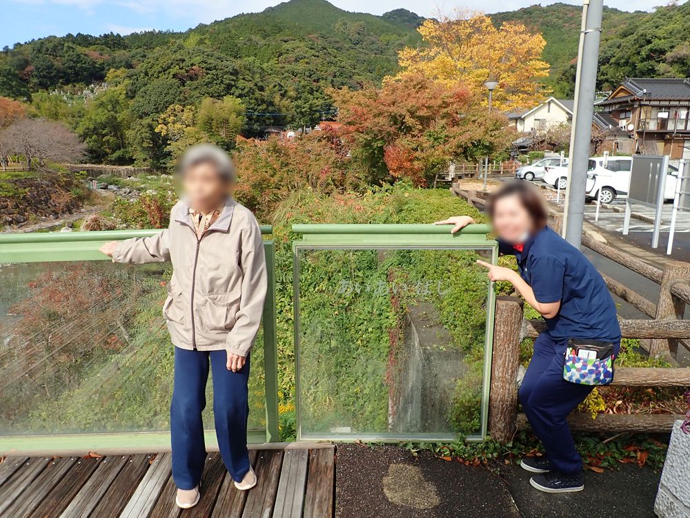 緑豊かなテラスと利用者