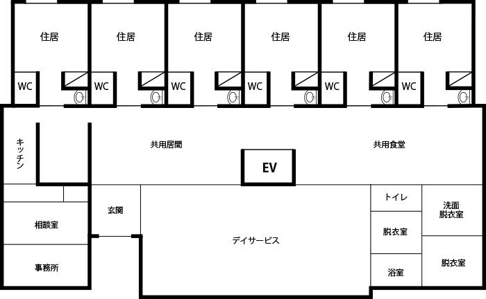 ケアフリーリビング朝気の1Fのフロアマップ