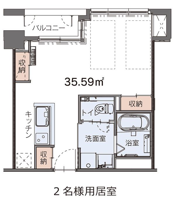 安心の住まいパインガーデン室見の2名様用居室の間取り図