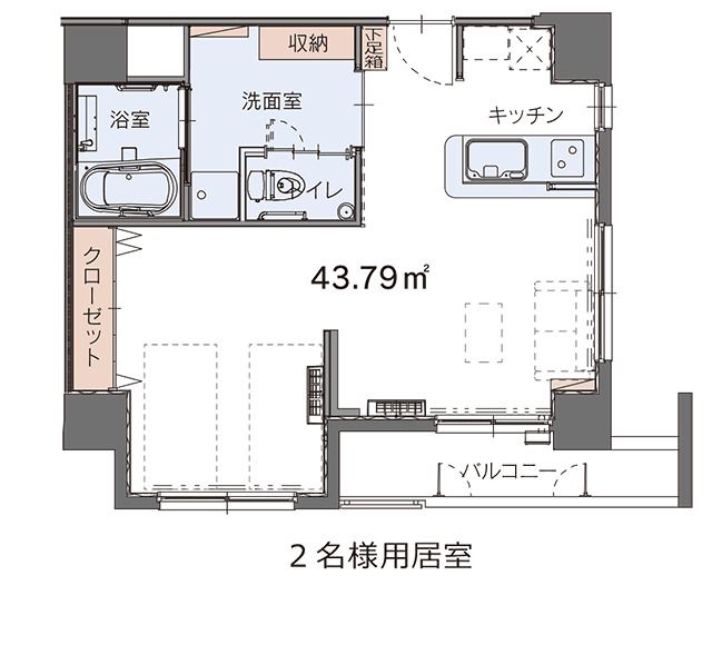 安心の住まいパインガーデン室見の2名様用居室の間取り図