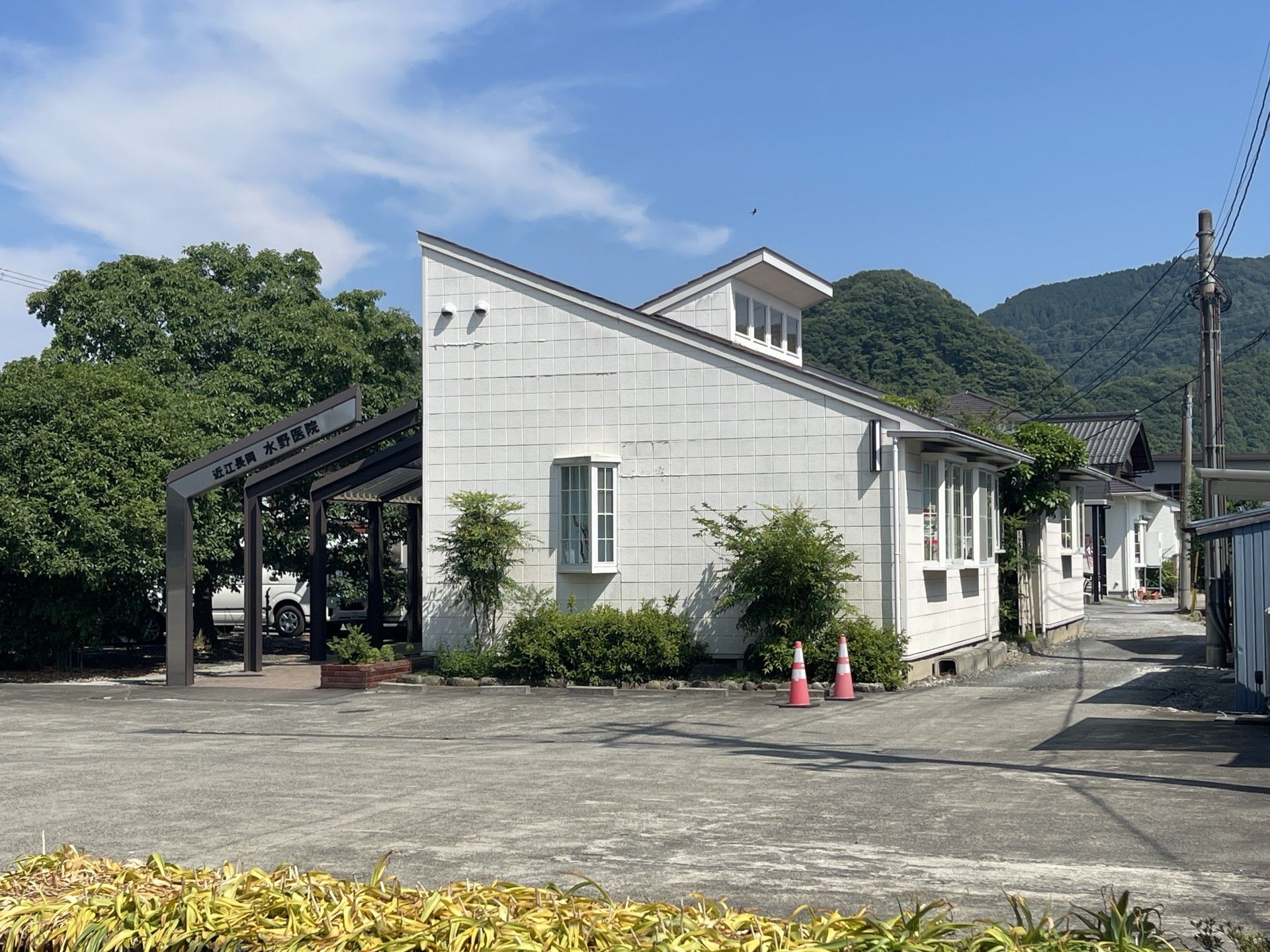 緑に囲まれた建物の外観