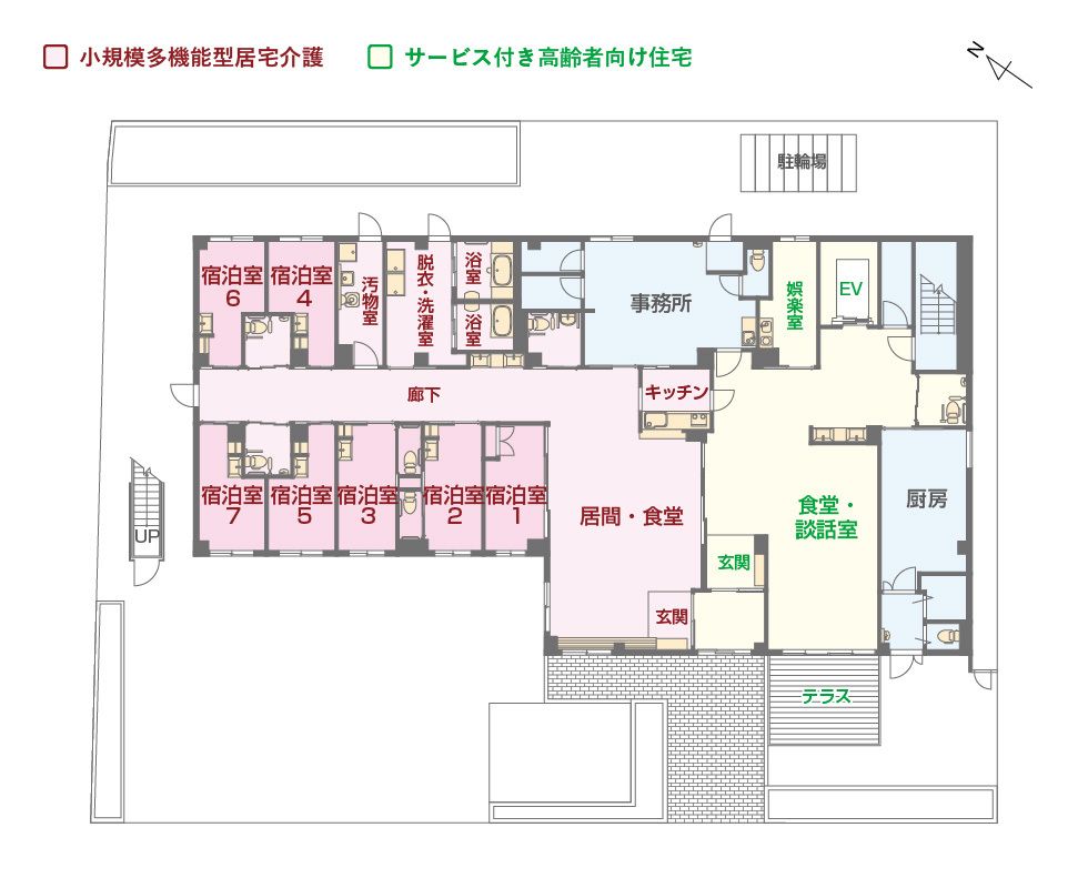エイジフリーハウス尼崎下坂部の1Ｆのフロアマップ