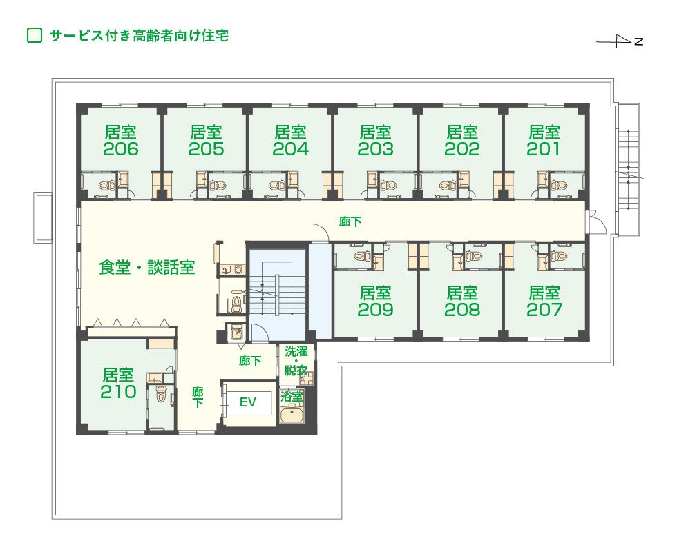 エイジフリーハウス尼崎大島の2Ｆのフロアマップ