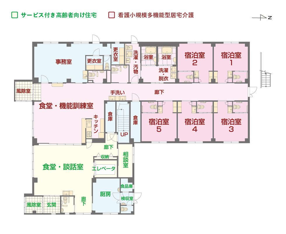 エイジフリーハウス尼崎大島の1Ｆのフロアマップ