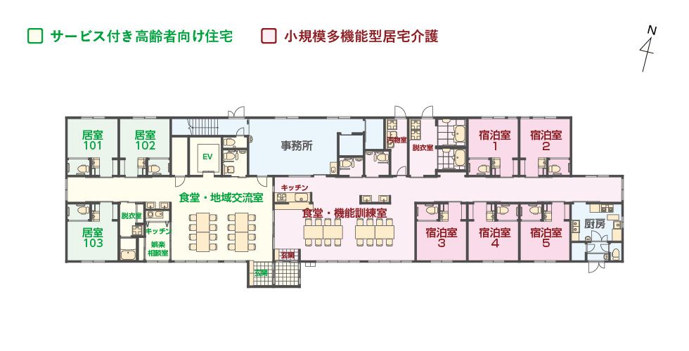 エイジフリーハウス尼崎南武庫之荘の1Ｆのフロアマップ
