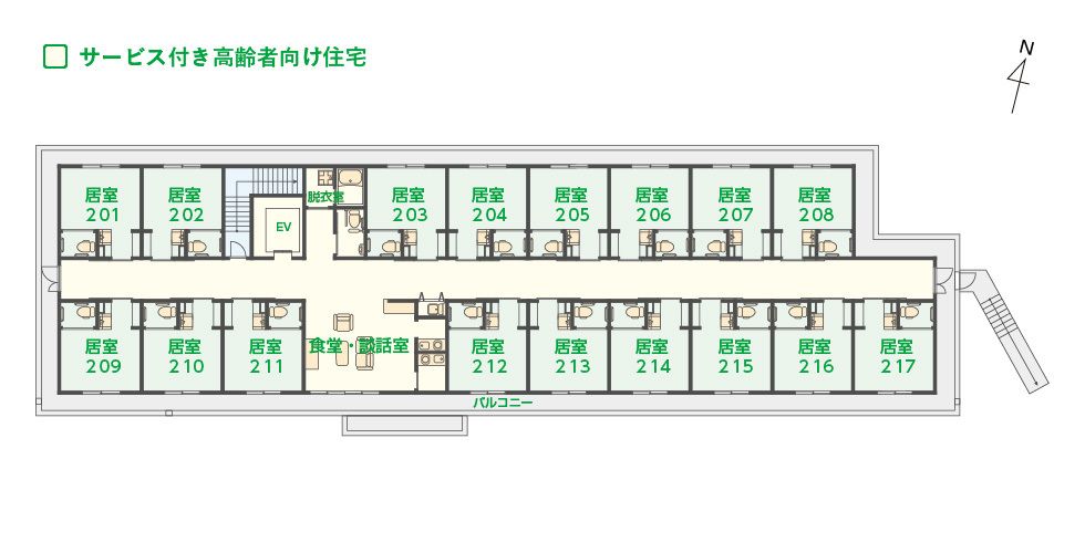 エイジフリーハウス尼崎南武庫之荘の2Ｆのフロアマップ