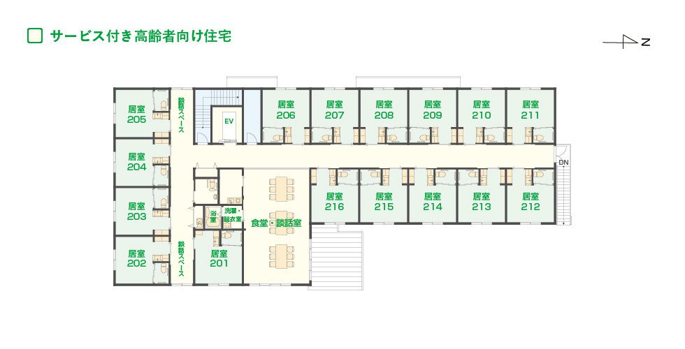 エイジフリーハウス豊中庄内栄町の2Ｆのフロアマップ