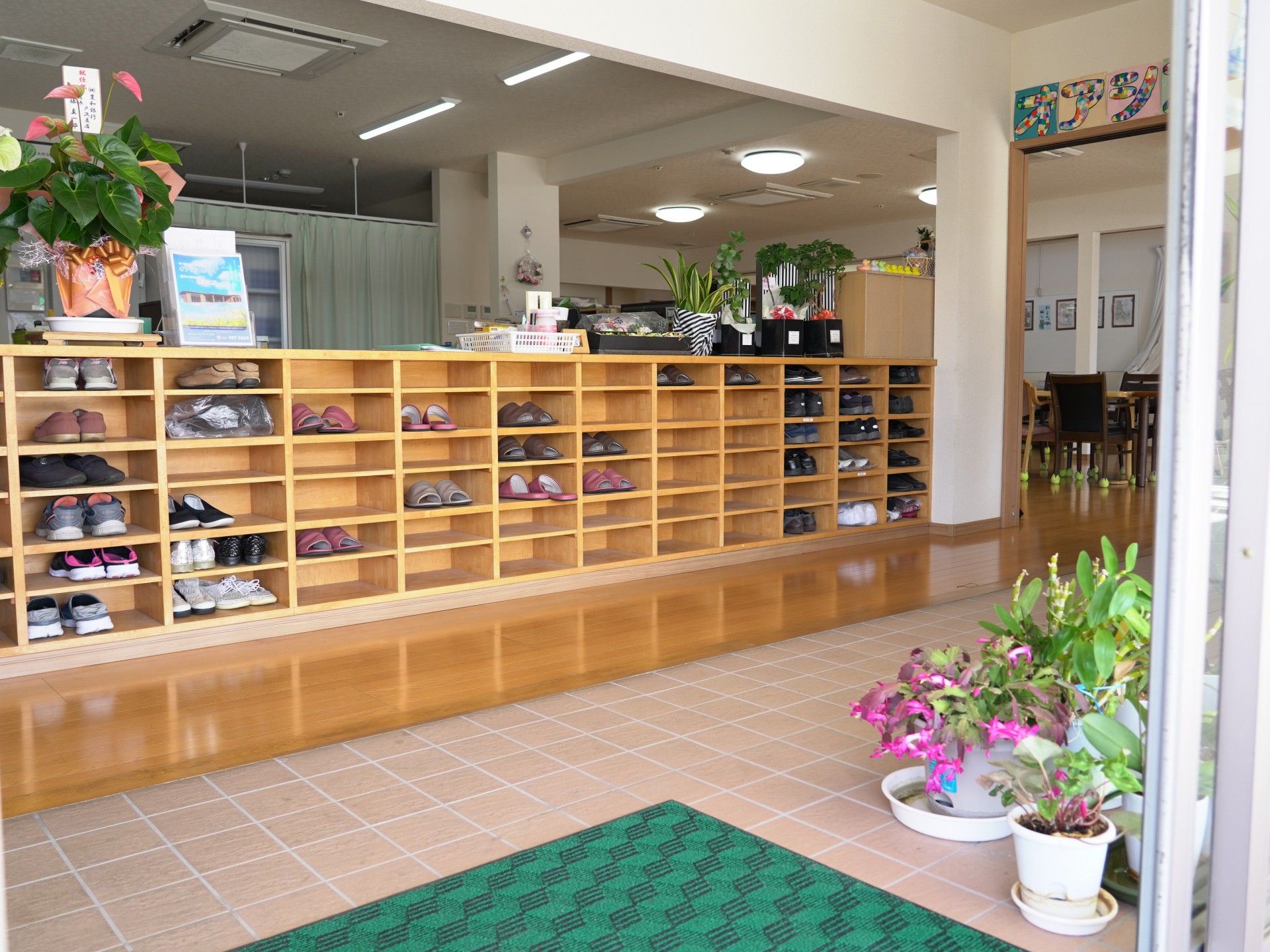 靴箱と植物のある玄関