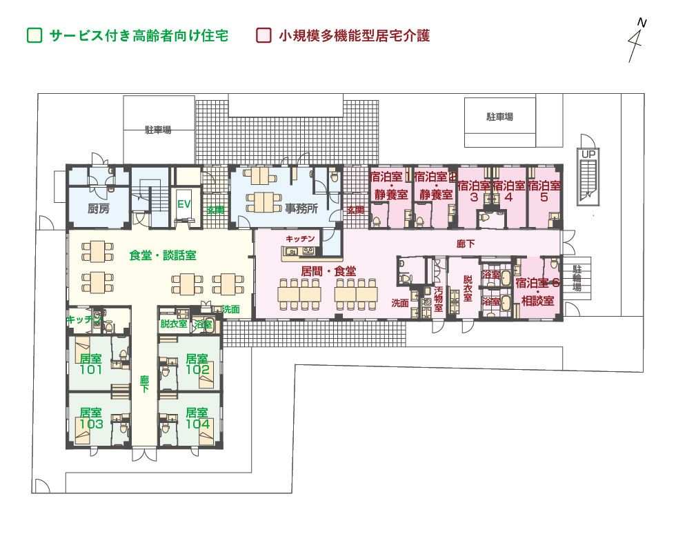エイジフリーハウス大阪瑞光の1Ｆのフロアマップ