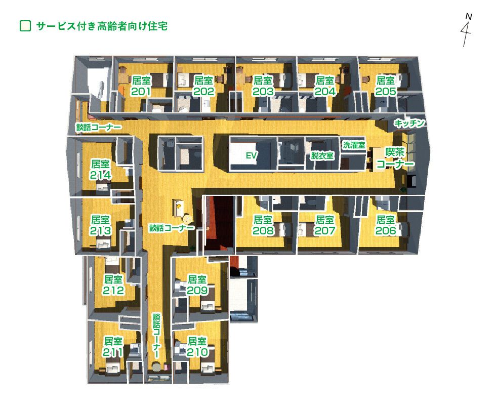 エイジフリーハウス枚方香里の2Ｆのフロアマップ