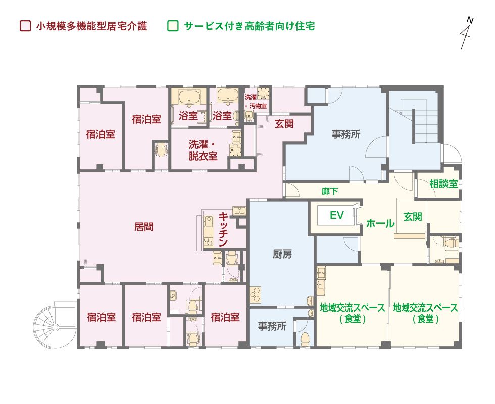 エイジフリーハウス枚方津田の1Ｆのフロアマップ