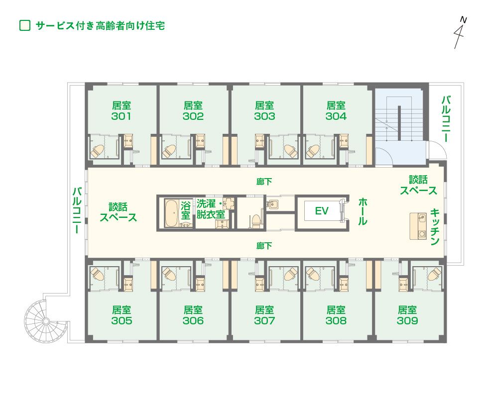 エイジフリーハウス枚方津田の3Ｆのフロアマップ