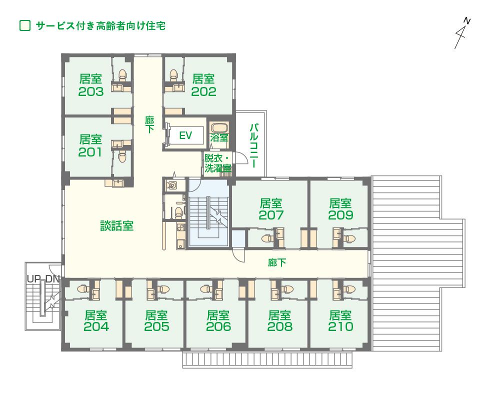 エイジフリーハウス京都山科新十条の2Ｆのフロアマップ