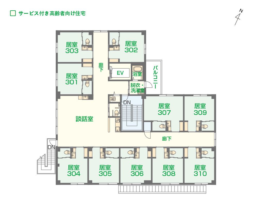 エイジフリーハウス京都山科新十条の3Ｆのフロアマップ