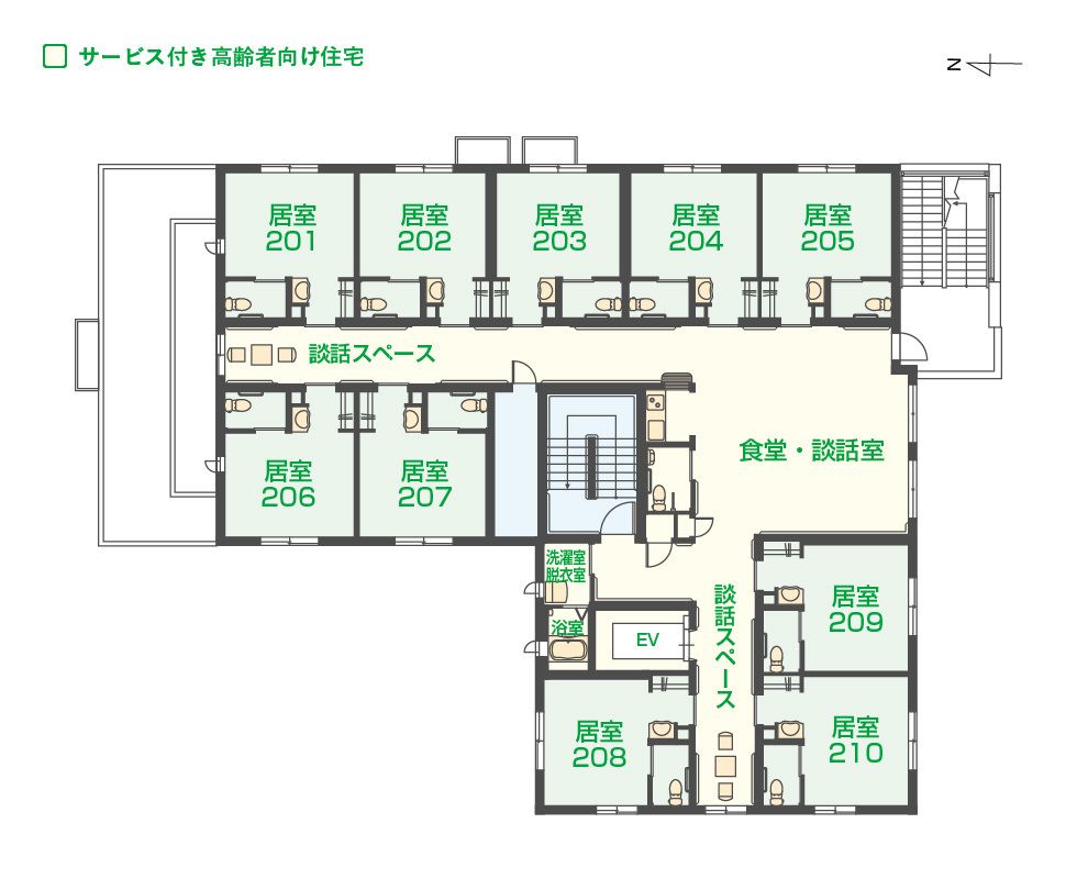 エイジフリーハウス京都桂川の2Ｆのフロアマップ